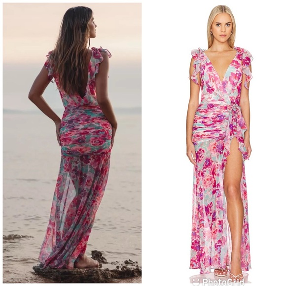 Lovers + Friends x Anja Dujaković Jade Gown in Pink Floral Multi - Picture 1 of 7